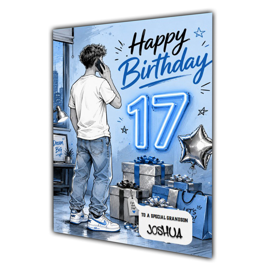 17th Birthday Card for Boys Personalised, Son, Grandson, Nephew,  A5 Size