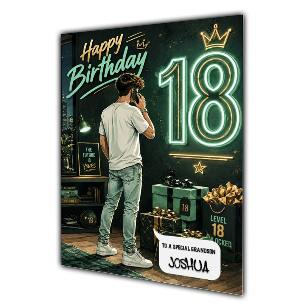 18th Birthday Card for Boys Personalised, Son, Grandson, Nephew,  A5 Size