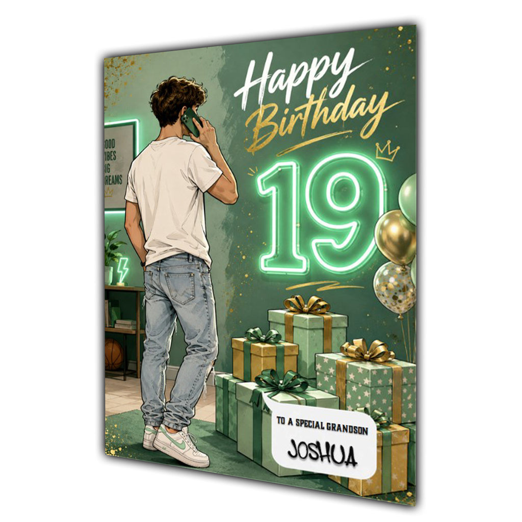 19th Birthday Card for Boys Personalised, Son, Grandson, Nephew,  A5 Size