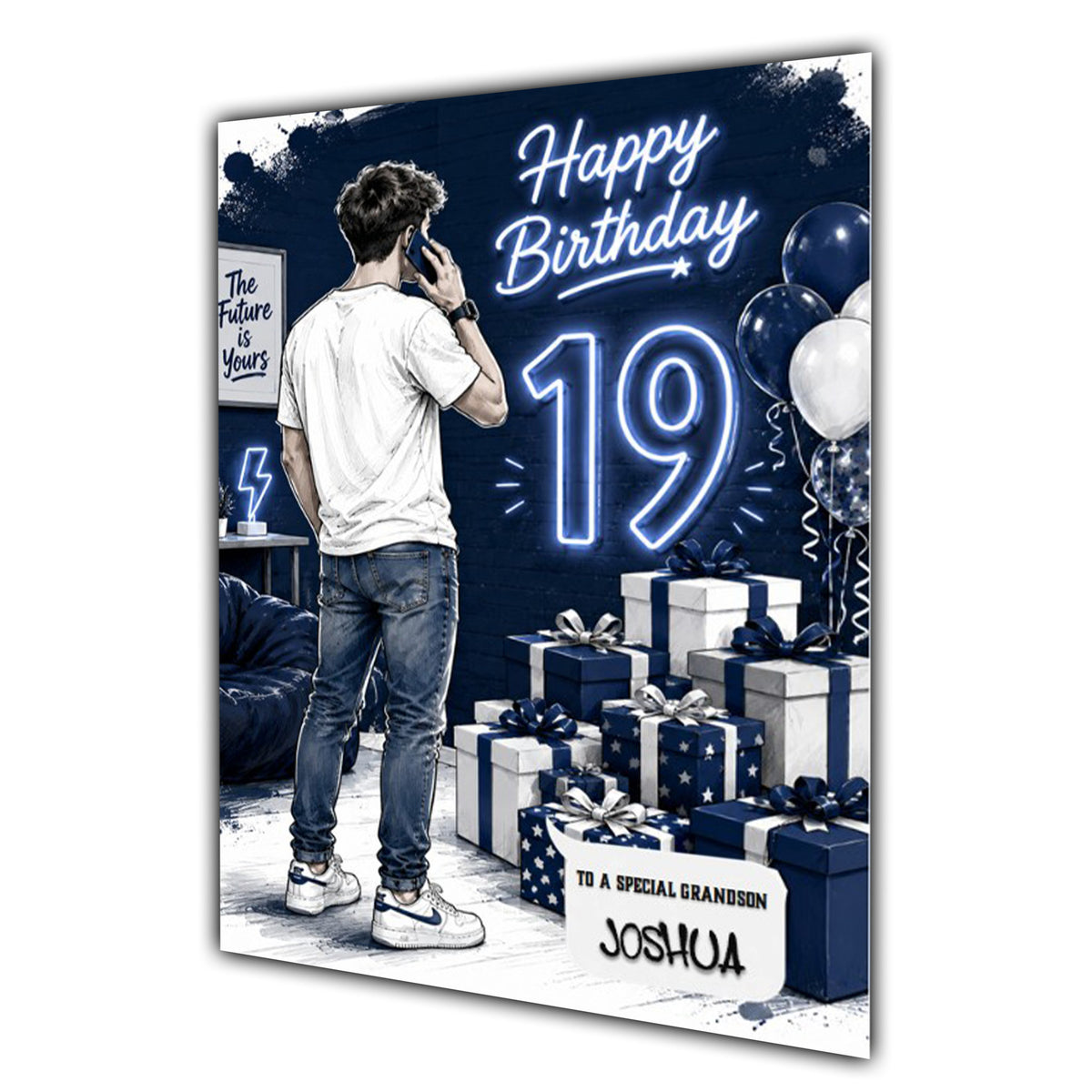19th Birthday Card for Boys Personalised, Son, Grandson, Nephew,  A5 Size