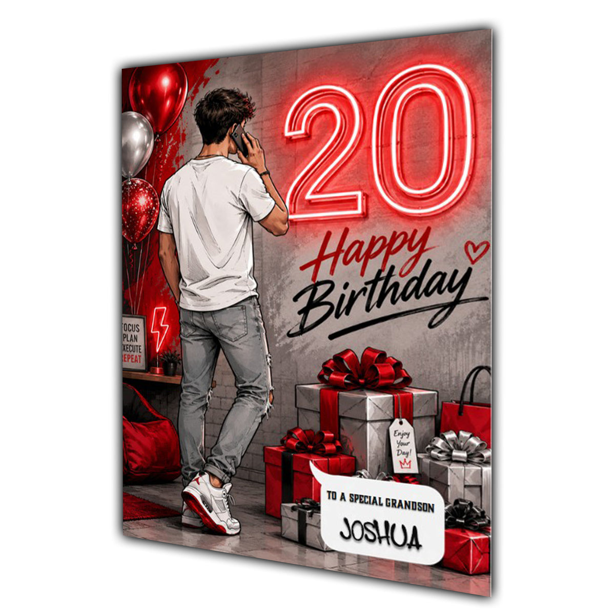 20th Birthday Card for Boys Personalised, Son, Grandson, Nephew,  A5 Size