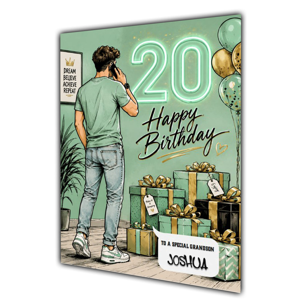 20th Birthday Card for Boys Personalised, Son, Grandson, Nephew,  A5 Size
