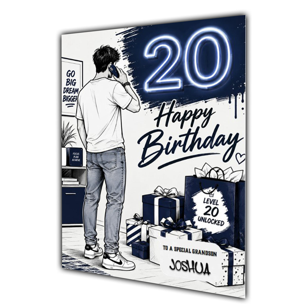 20th Birthday Card for Boys Personalised, Son, Grandson, Nephew,  A5 Size