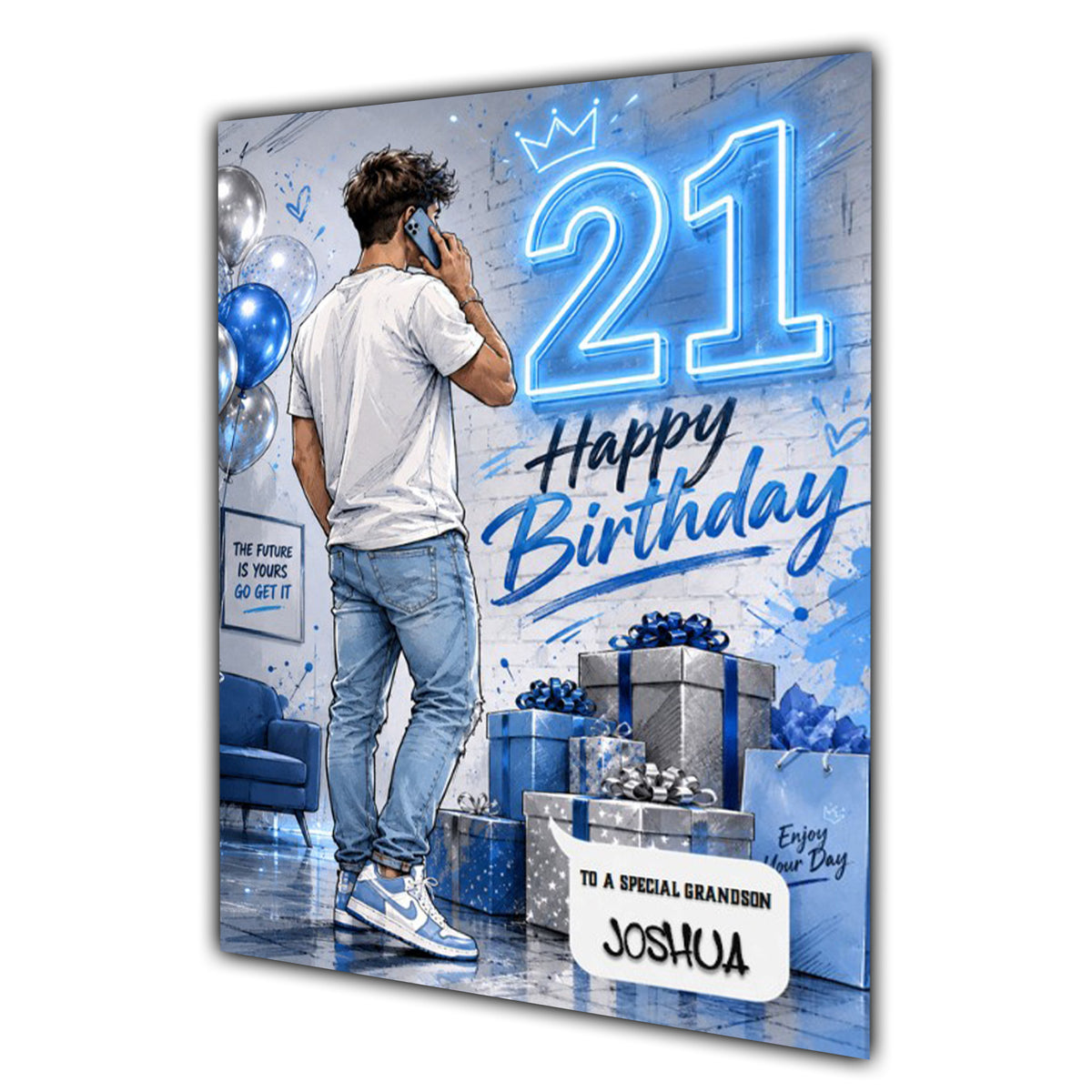 21st Birthday Card for Boys Personalised, Son, Grandson, Nephew,  A5 Size