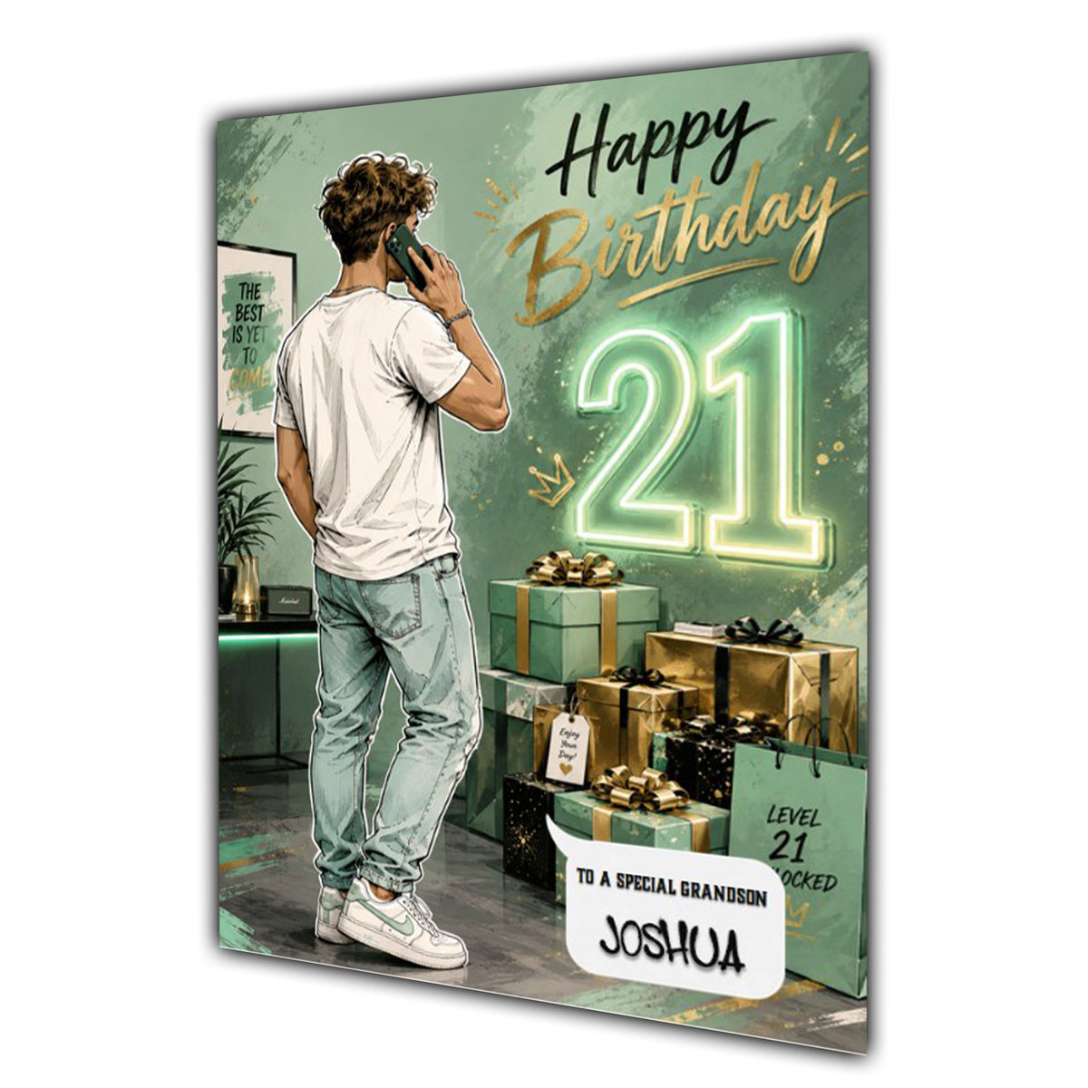 21st Birthday Card for Boys Personalised, Son, Grandson, Nephew,  A5 Size