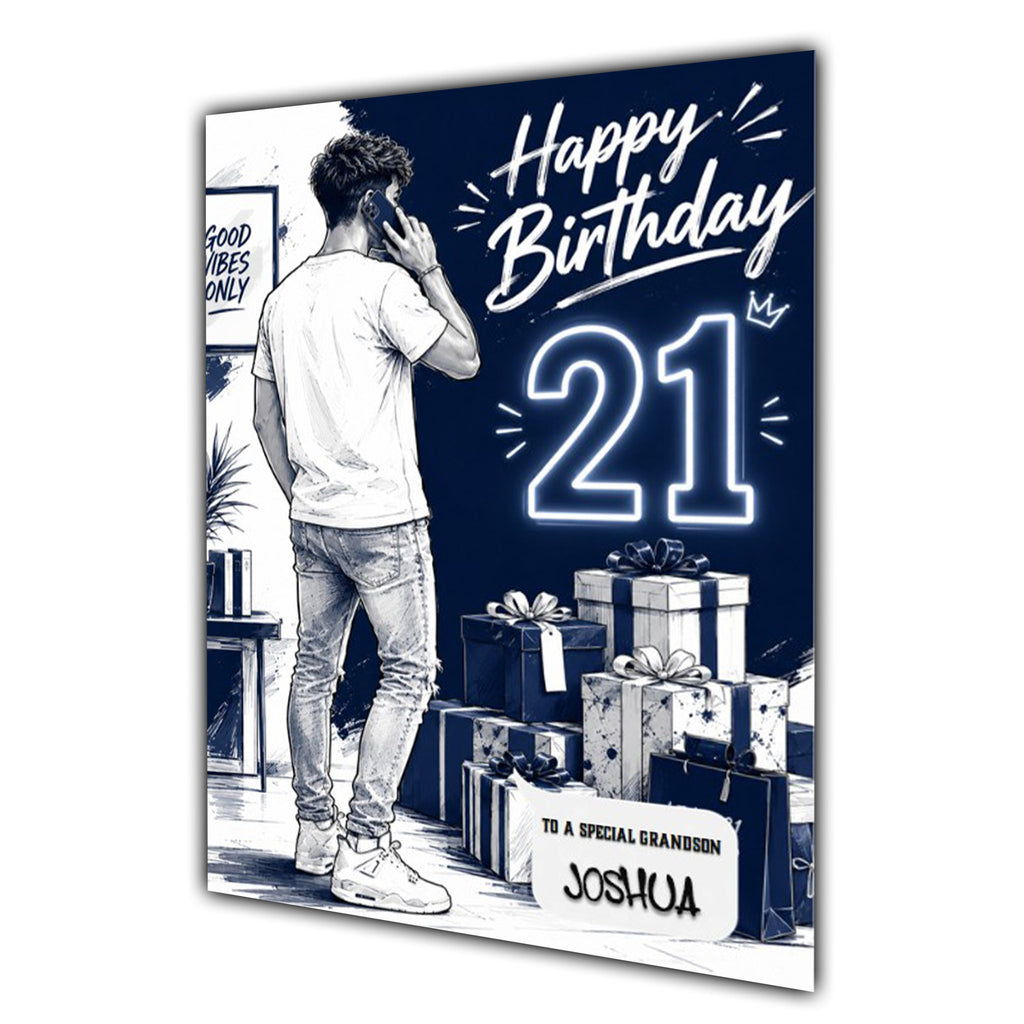 21st Birthday Card for Boys Personalised, Son, Grandson, Nephew,  A5 Size
