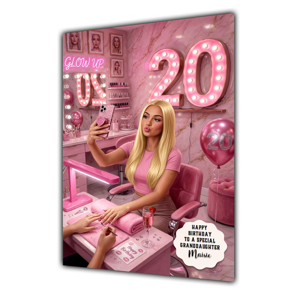 20th Birthday Card Girl, Granddaughter, Daughter, Niece, Large A5 Size