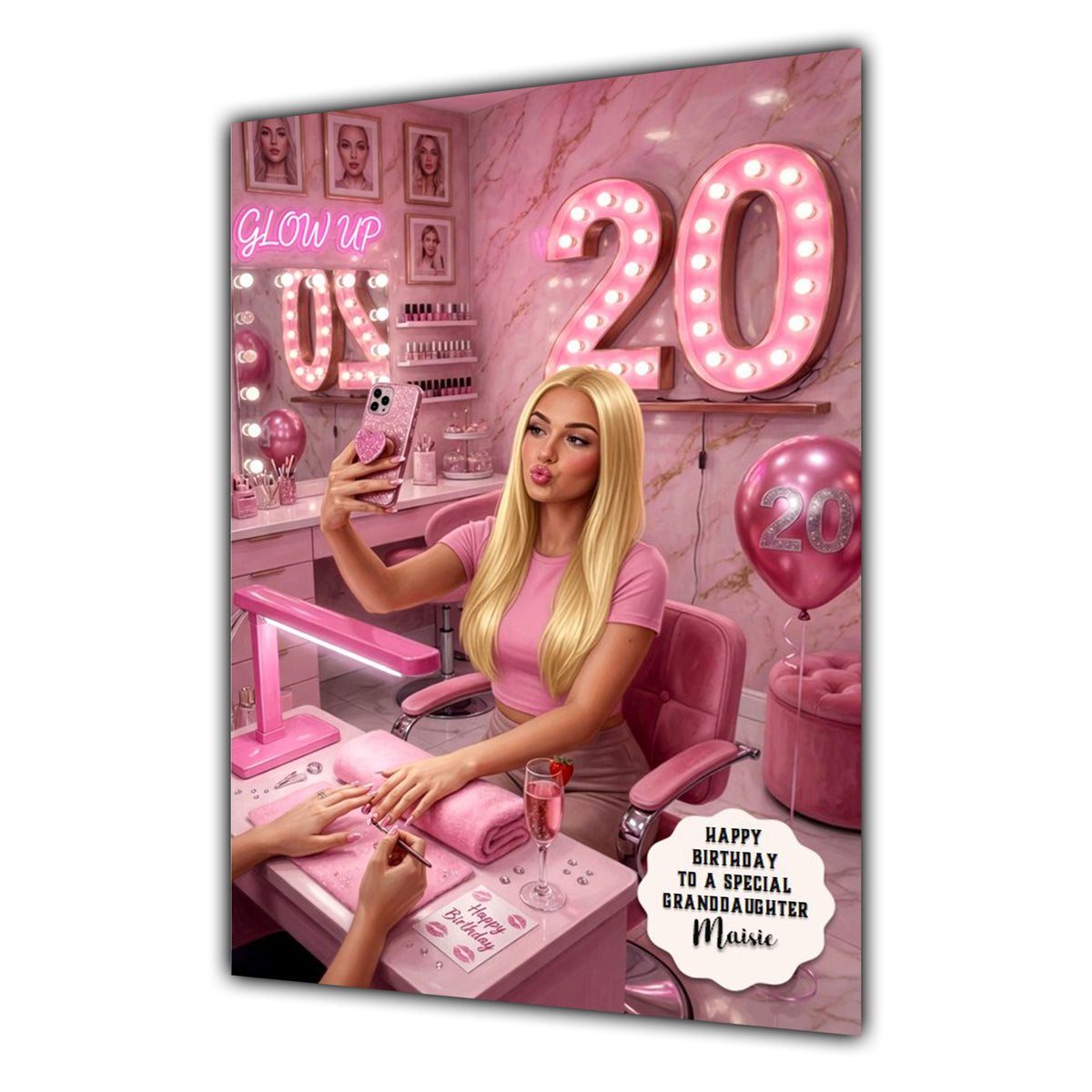 20th Birthday Card Girl, Granddaughter, Daughter, Niece, Large A5 Size