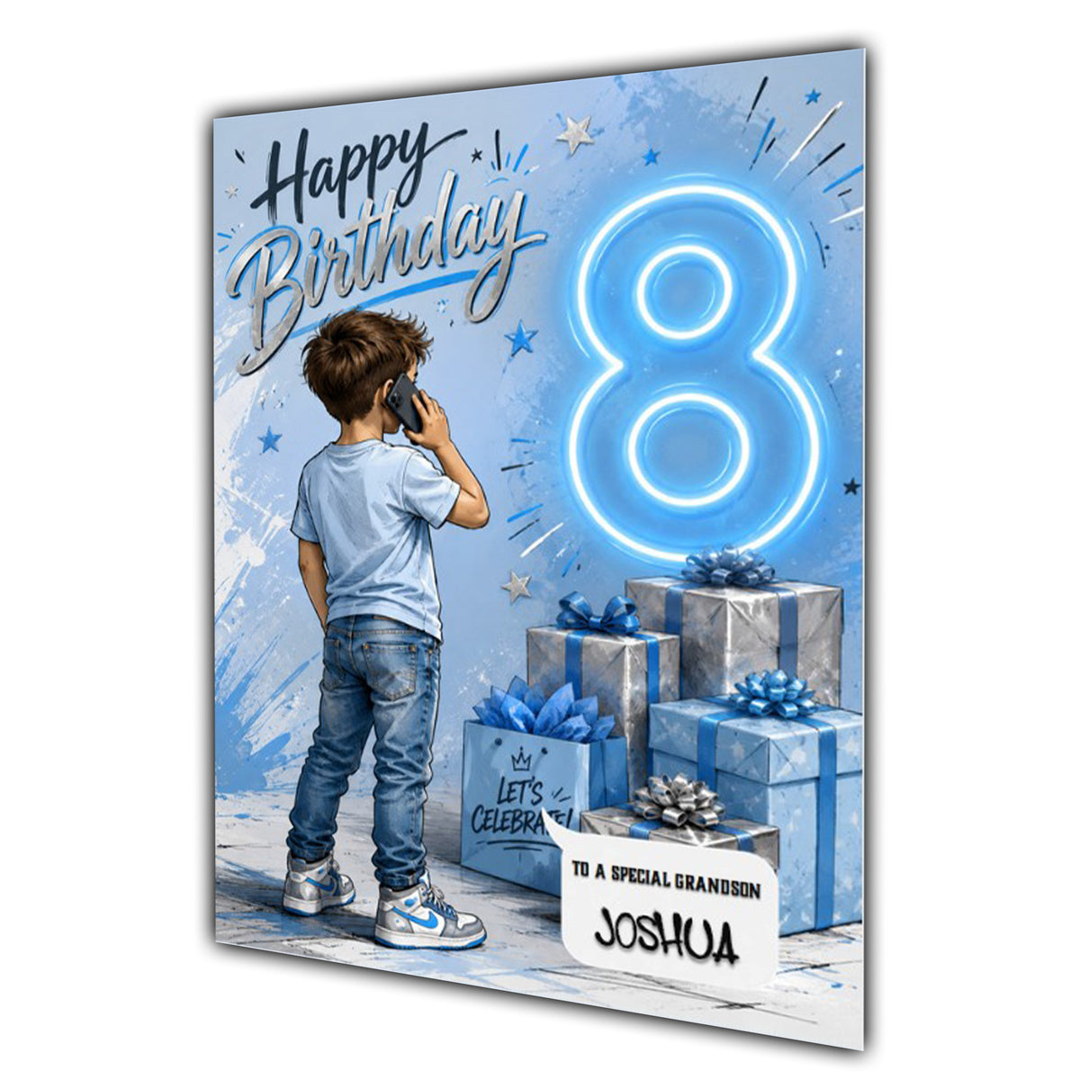 8th Birthday Card for Boys Personalised, Son, Grandson, Nephew,  A5 Size