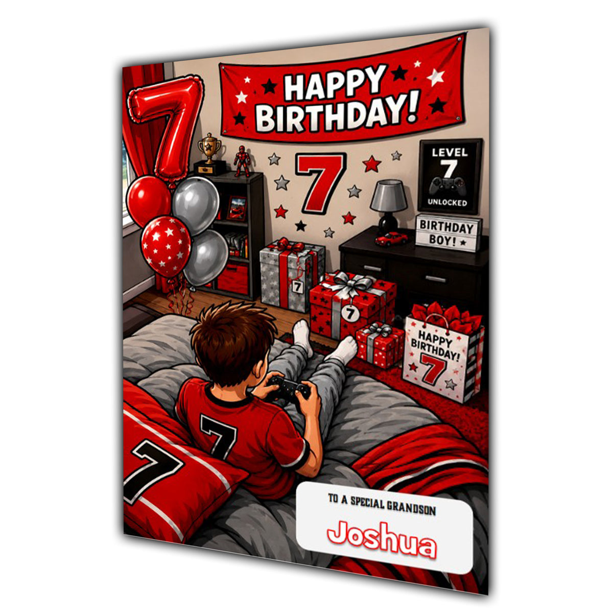 7th Birthday Card for Boys Personalised, Son, Grandson, Nephew,  A5 Size