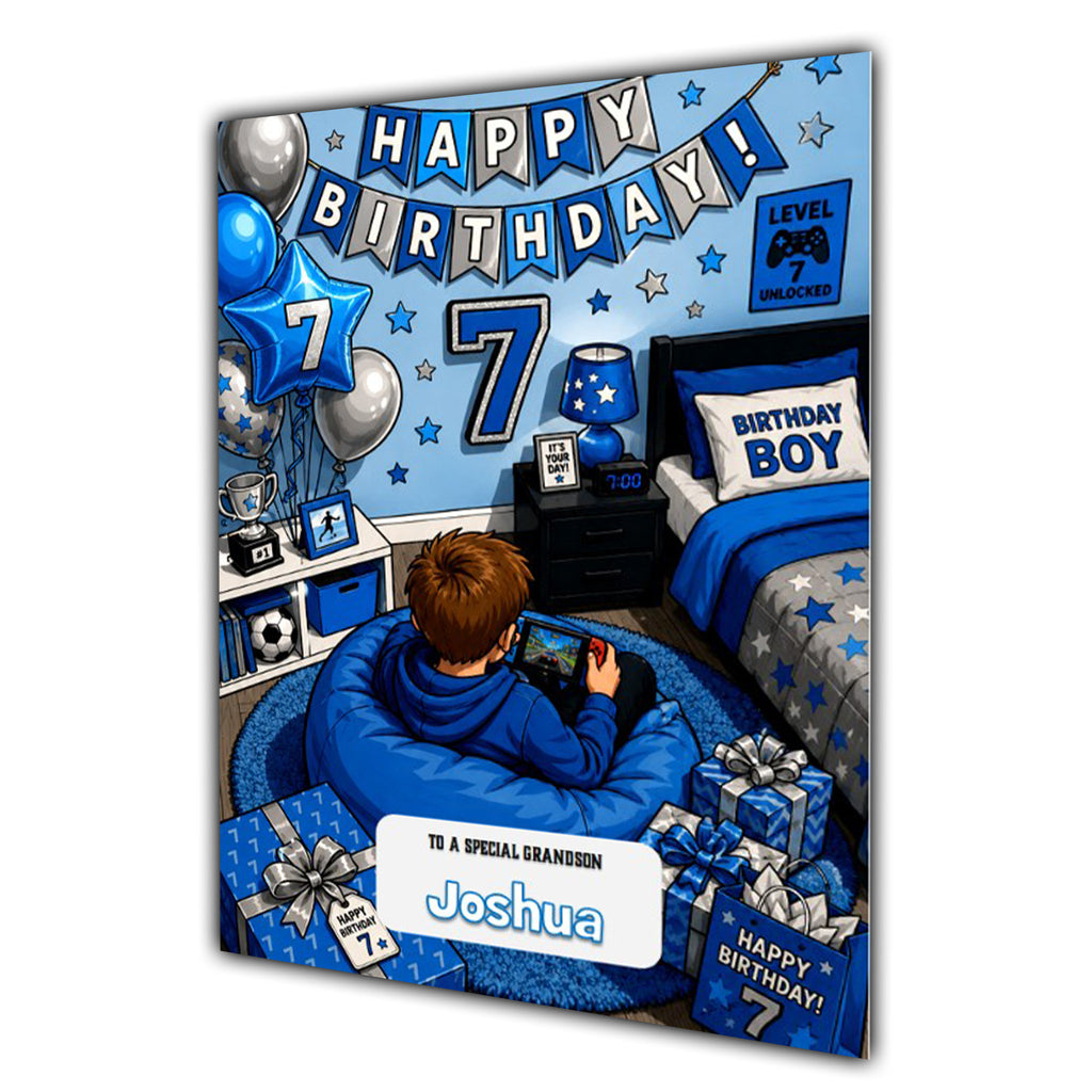 7th Birthday Card for Boys Personalised, Son, Grandson, Nephew,  A5 Size