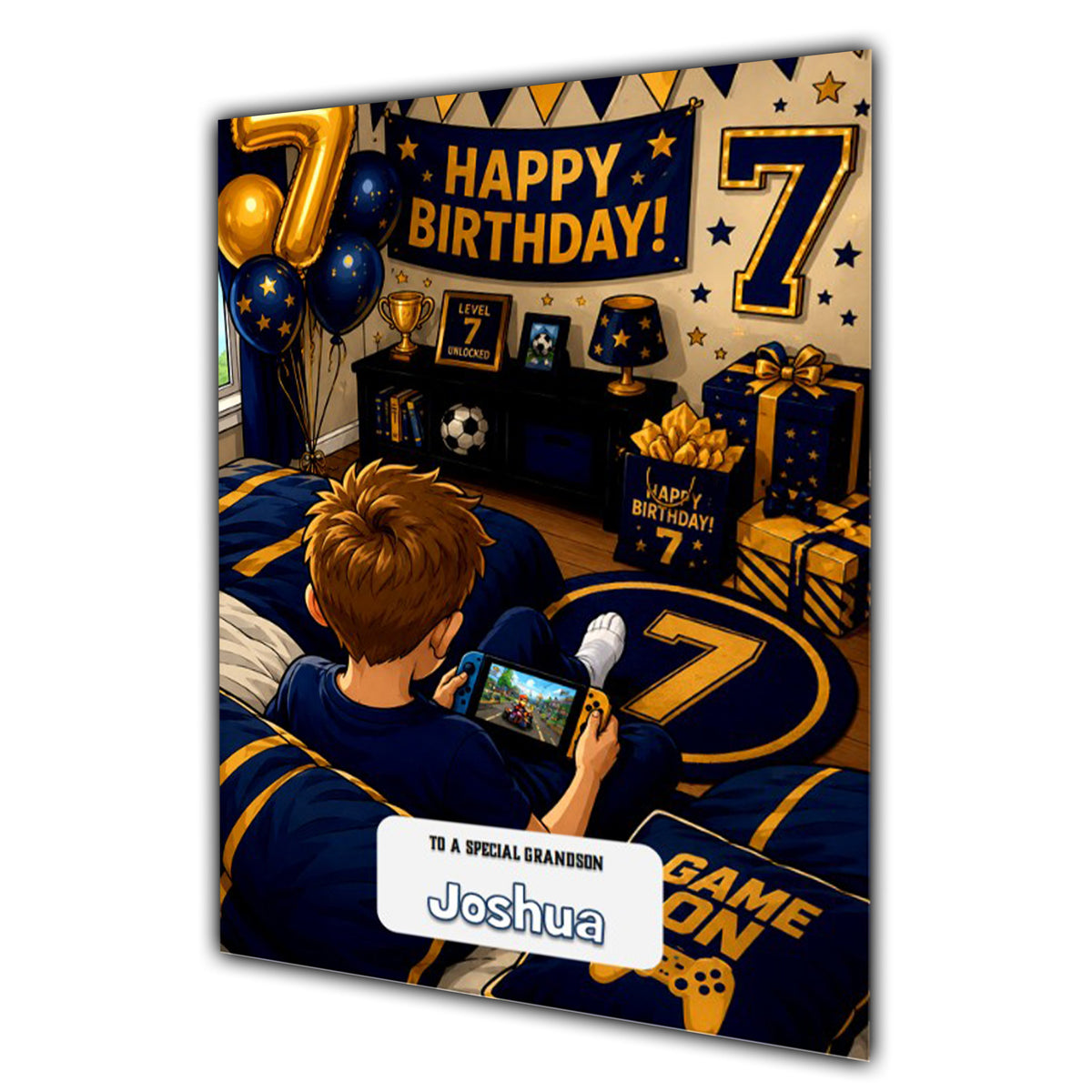 7th Birthday Card for Boys Personalised, Son, Grandson, Gaming,  A5 Size