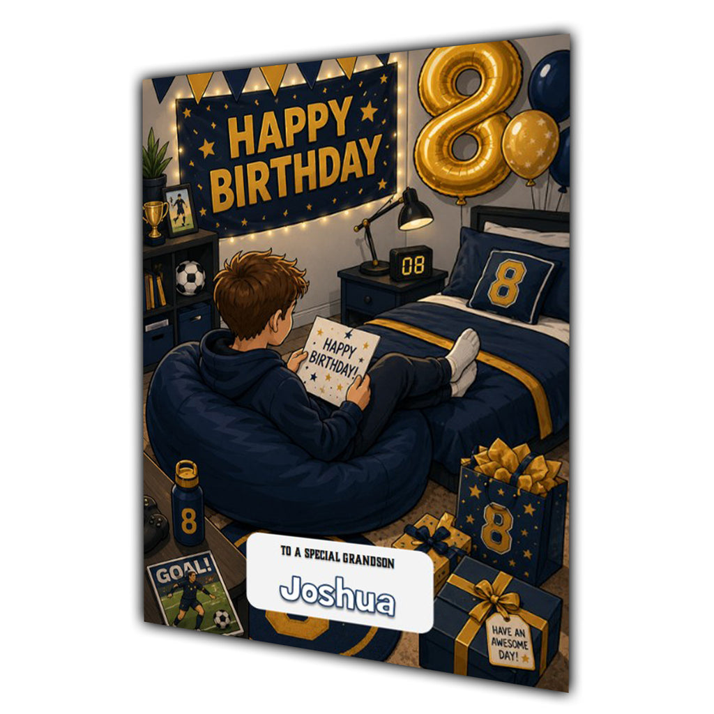 8th Birthday Card for Boys Personalised, Son, Grandson, Nephew,  A5 Size