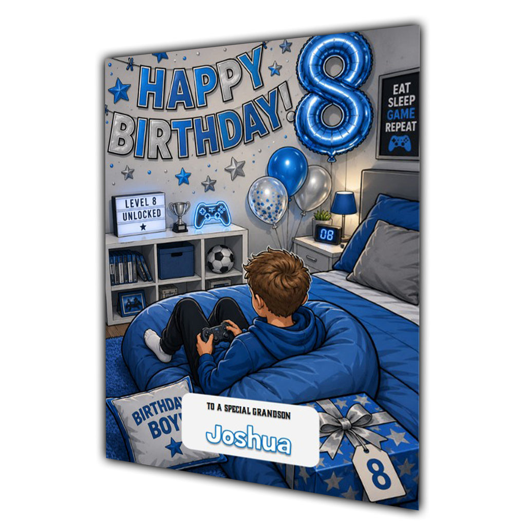 8th Birthday Card for Boys Personalised, Son, Grandson, Nephew,  A5 Size