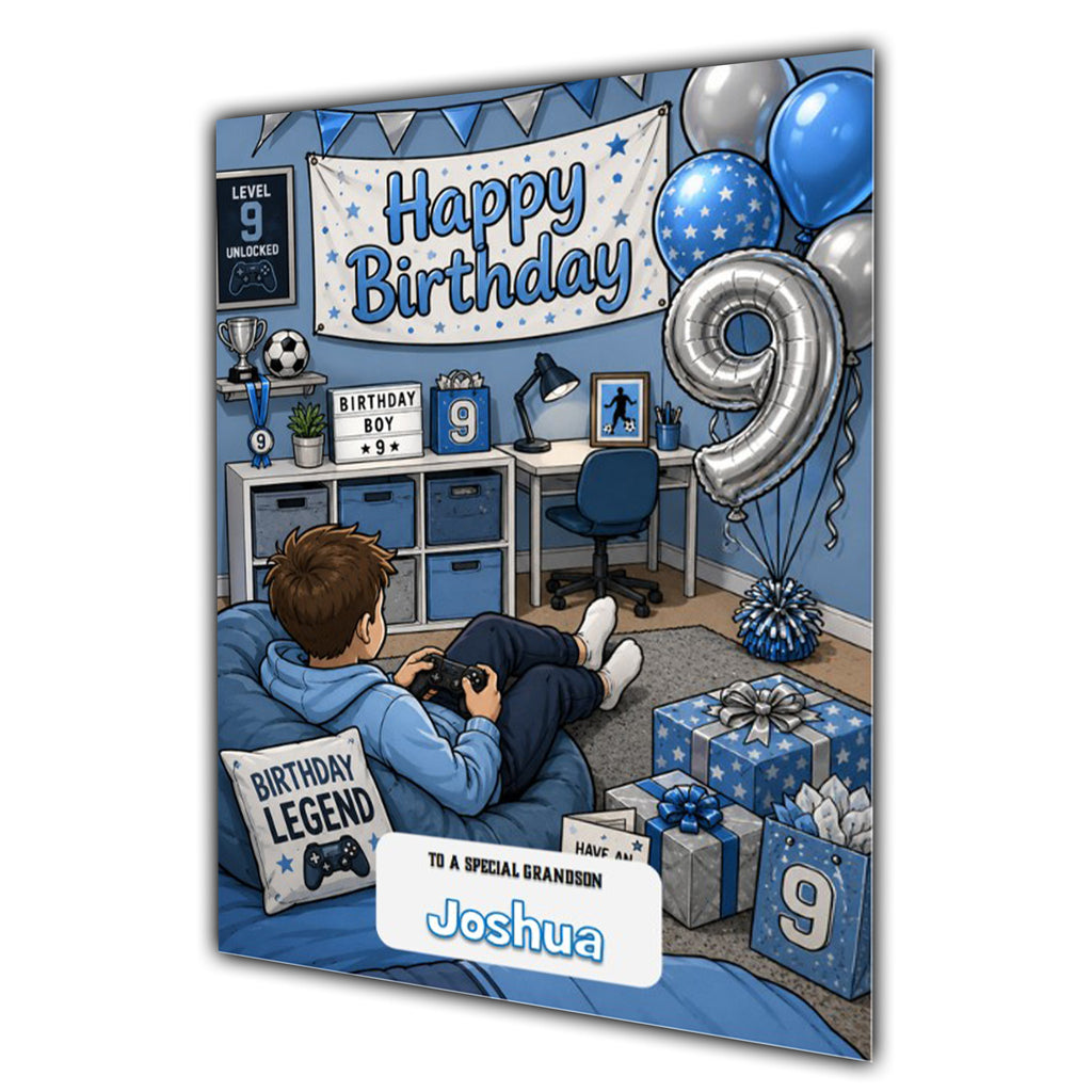 9th Birthday Card for Boys Personalised, Son, Grandson, Nephew,  A5 Size