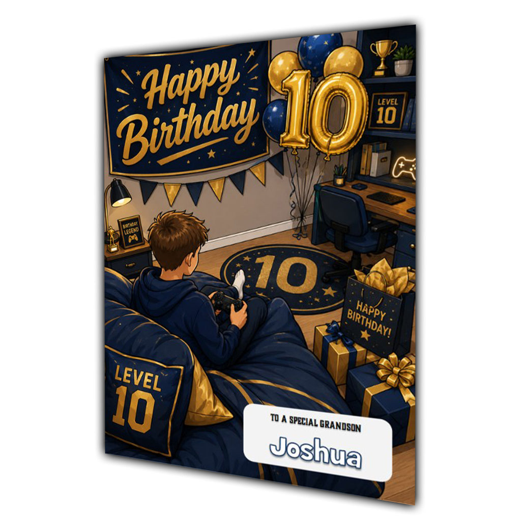 10th Birthday Card for Boys Personalised, Son, Grandson, Nephew,  A5 Size