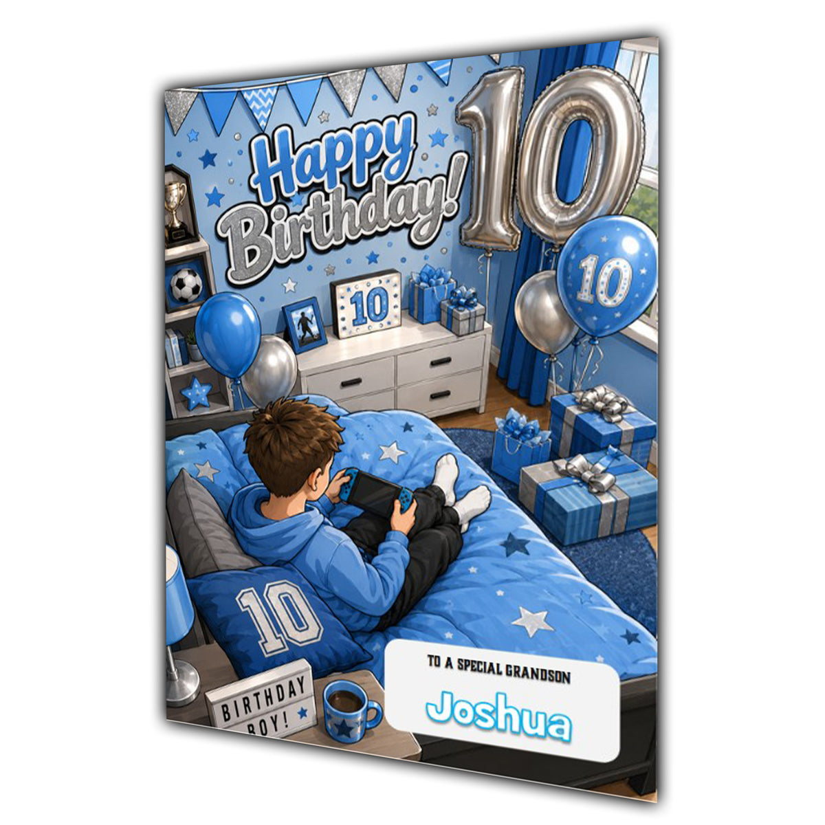 10th Birthday Card for Boys Personalised, Son, Grandson, Nephew,  A5 Size