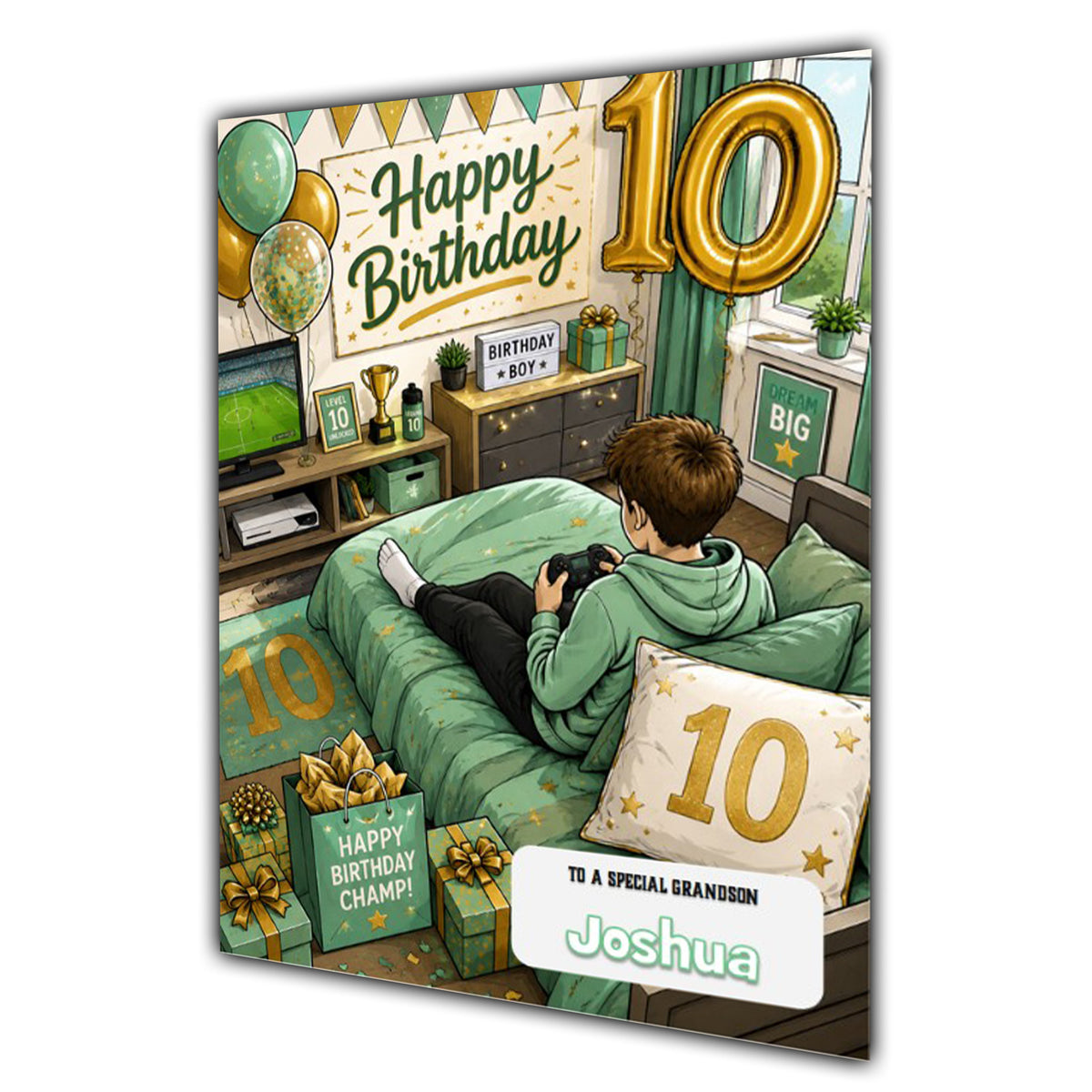 10th Birthday Card for Boys Personalised, Son, Grandson, Nephew,  A5 Size