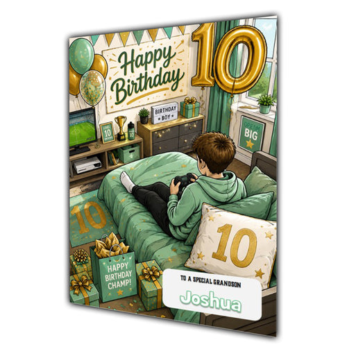 10th Birthday Card for Boys Personalised, Son, Grandson, Nephew,  A5 Size