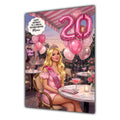 Personalised 20th Birthday Card - Woman Celebrating at a Cafe - Blonde Hair