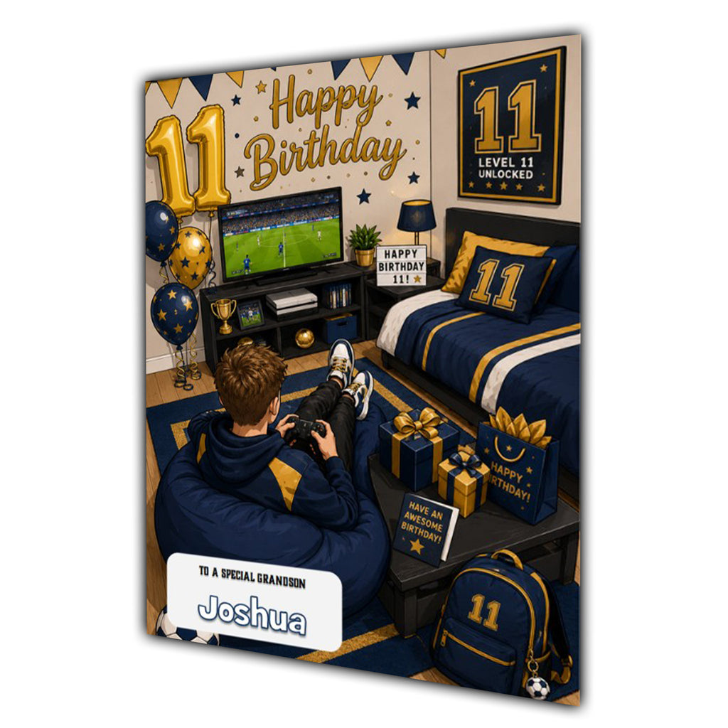 11th Birthday Card for Boys Personalised, Son, Grandson, Nephew,  A5 Size