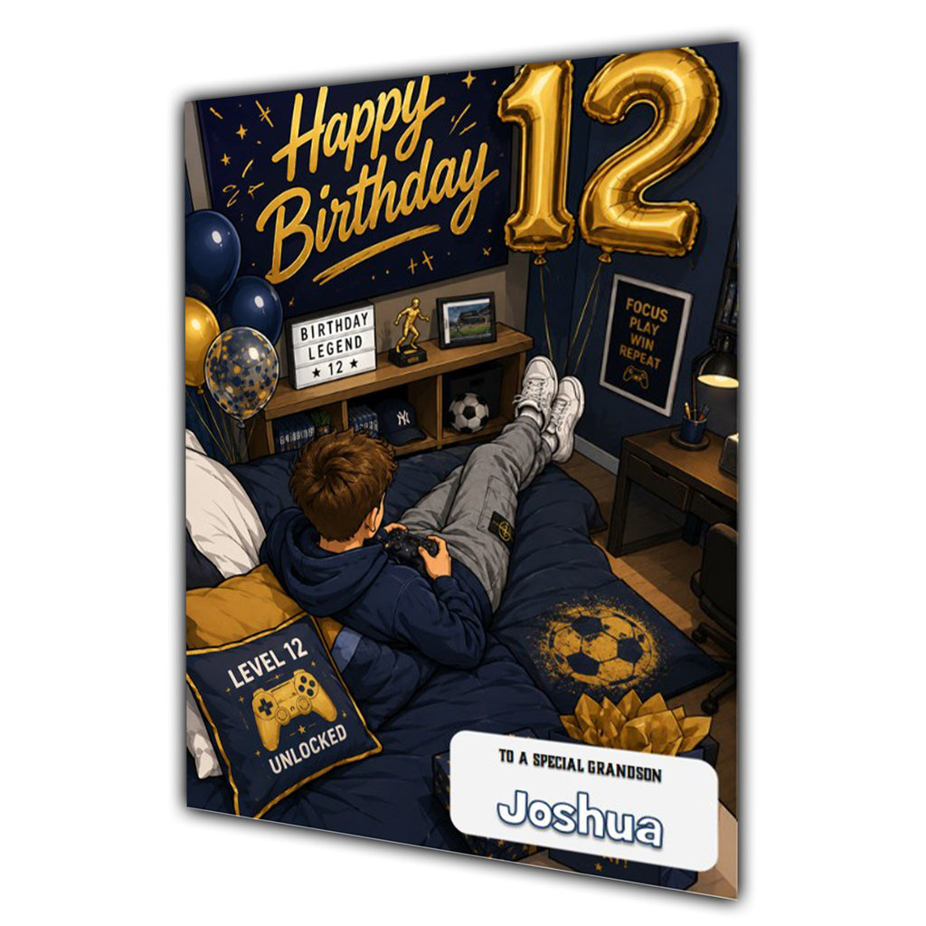 12th Birthday Card for Boys Personalised, Son, Grandson, Nephew,  A5 Size