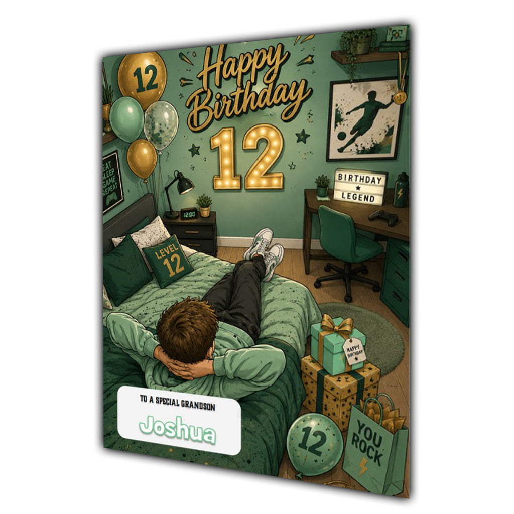 12th Birthday Card for Boys Personalised, Son, Grandson, Nephew,  A5 Size