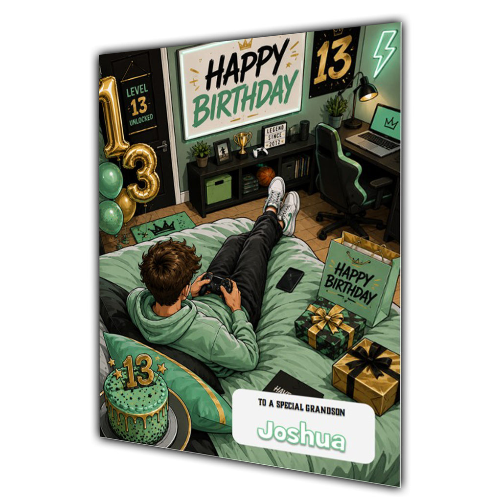 13th Birthday Card for Boys Personalised, Son, Grandson, Nephew,  A5 Size