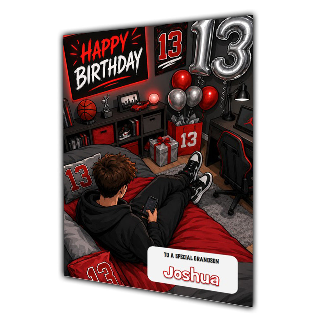 13th Birthday Card for Boys Personalised, Son, Grandson, Nephew,  A5 Size