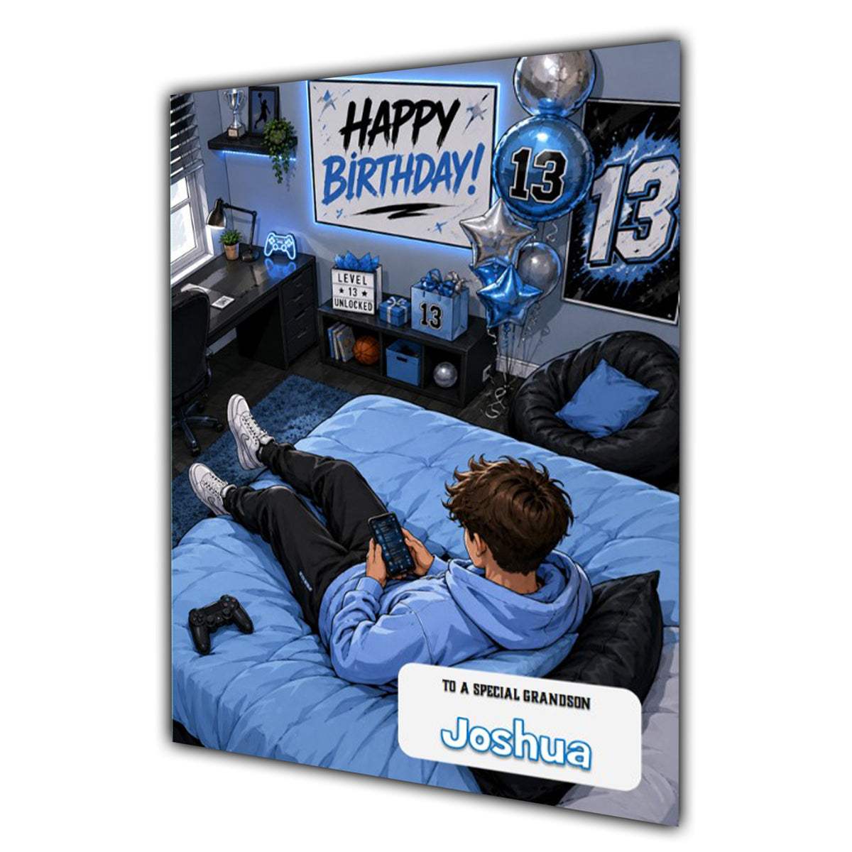 13th Birthday Card for Boys Personalised, Son, Grandson, Nephew,  A5 Size