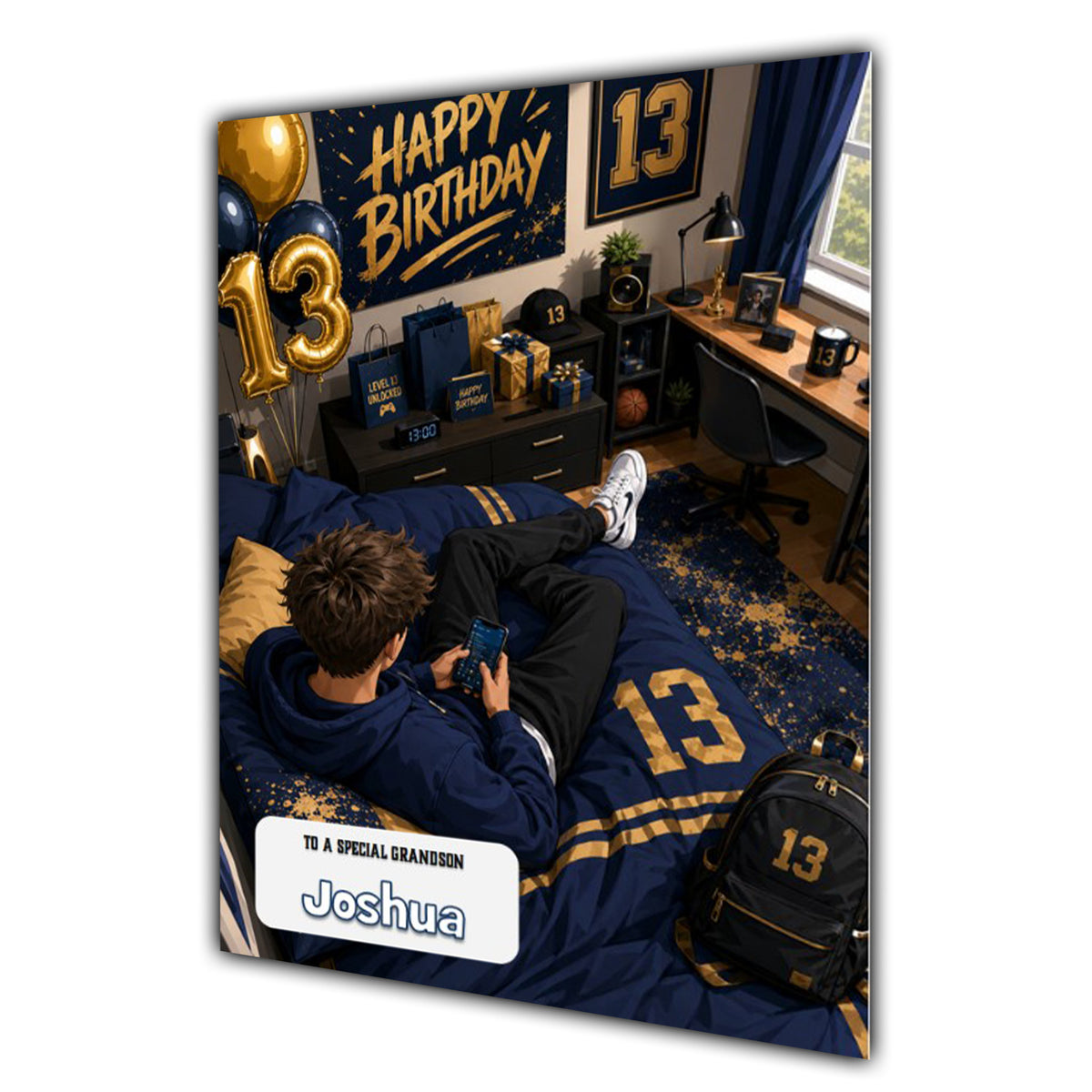 13th Birthday Card for Boys Personalised, Son, Grandson, Nephew,  A5 Size