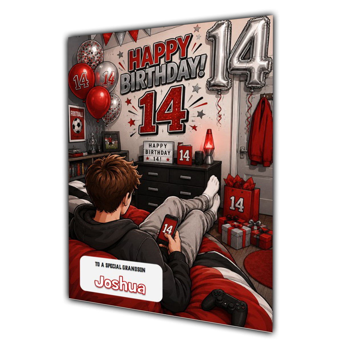 14th Birthday Card for Boys Personalised, Son, Grandson, Nephew,  A5 Size