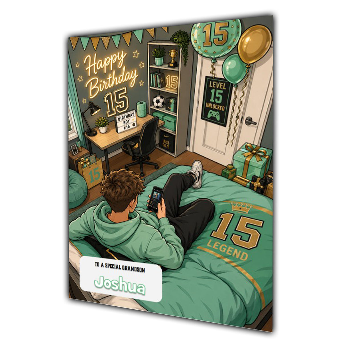 15th Birthday Card for Boys Personalised, Son, Grandson, Nephew,  A5 Size
