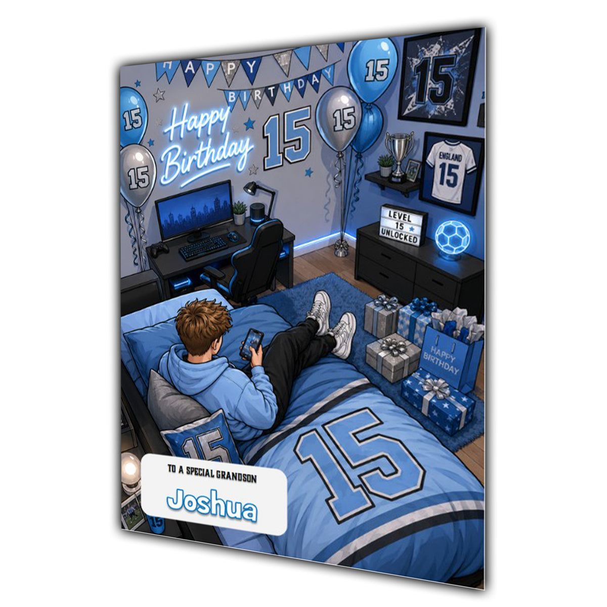 15th Birthday Card for Boys Personalised, Son, Grandson, Nephew,  A5 Size