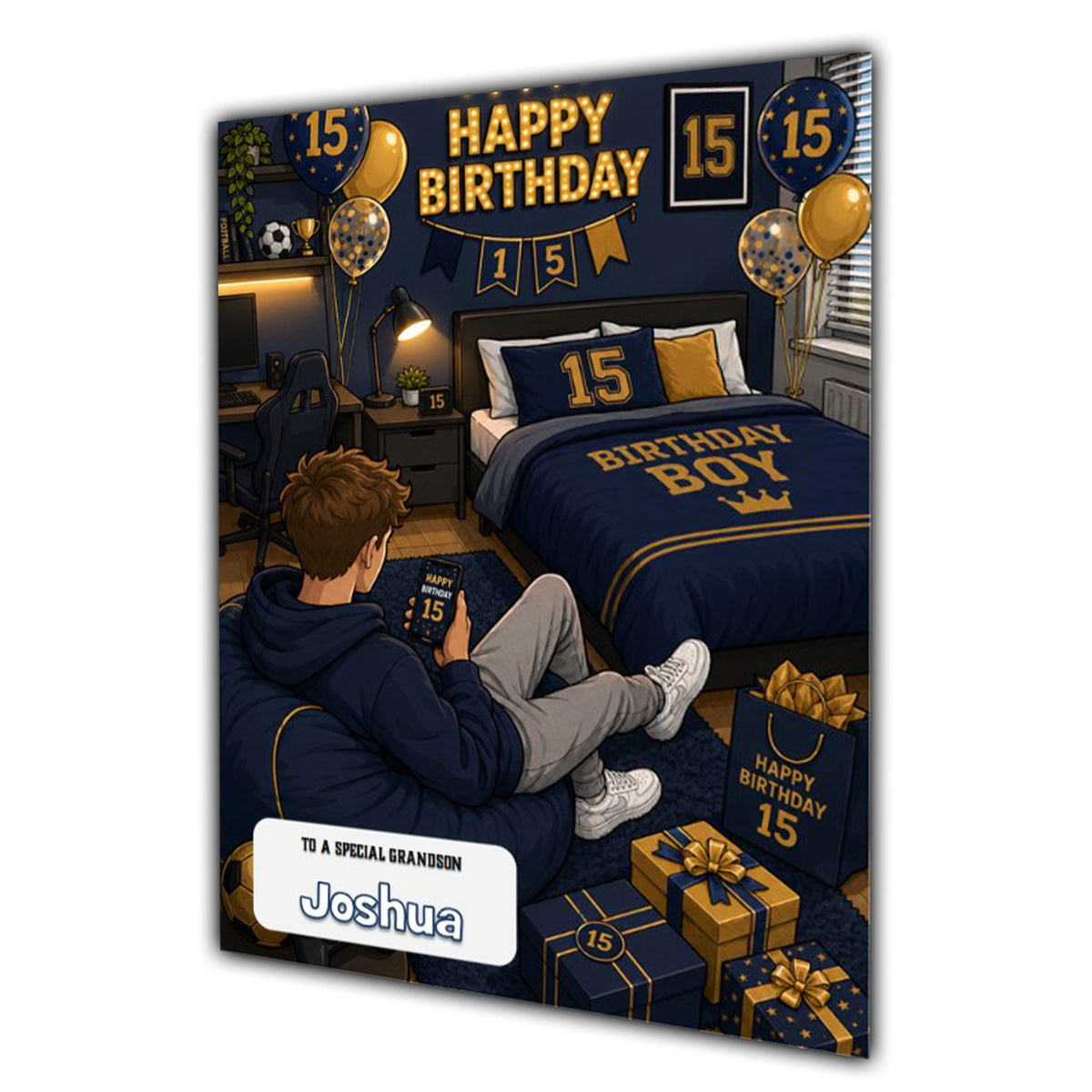 15th Birthday Card for Boys Personalised, Son, Grandson, Nephew,  A5 Size