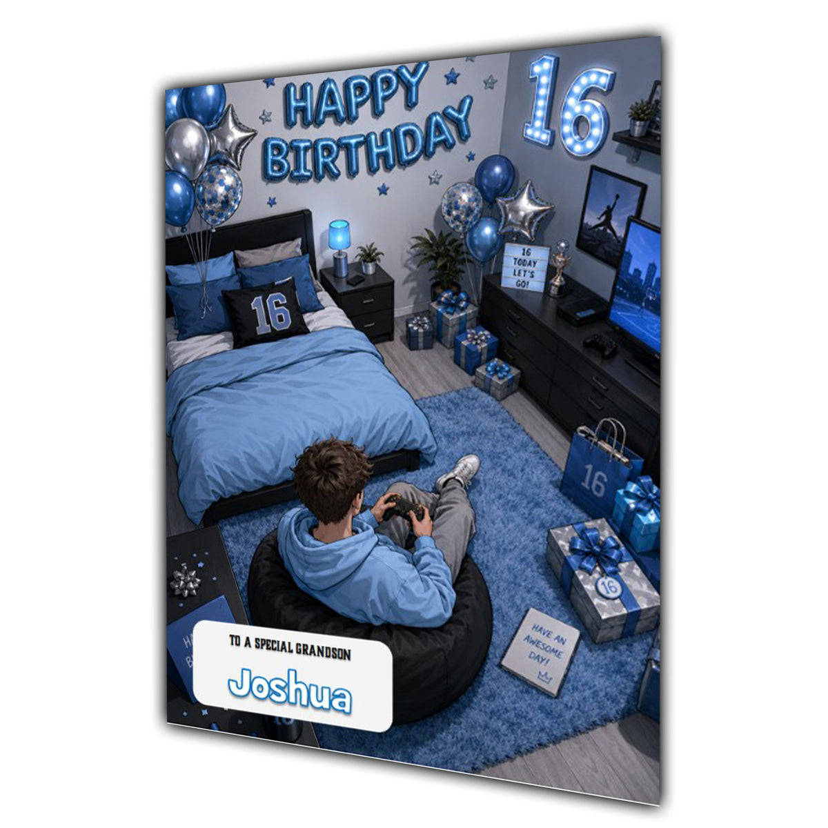 16th Birthday Card Boys Personalised, Son Grandson Nephew Gaming A5 Size