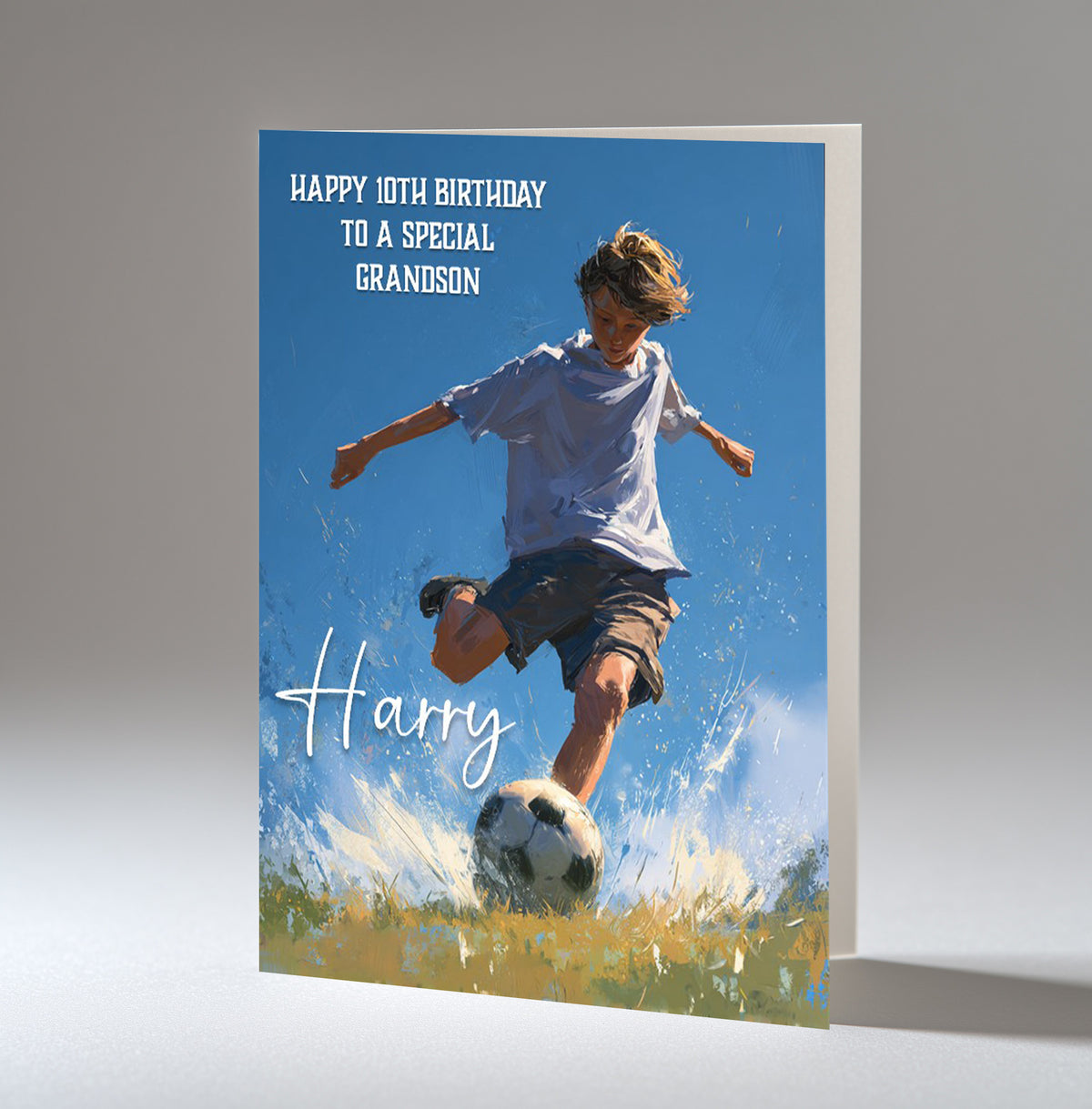 Personalised 10th Birthday Card - Boy Playing Football