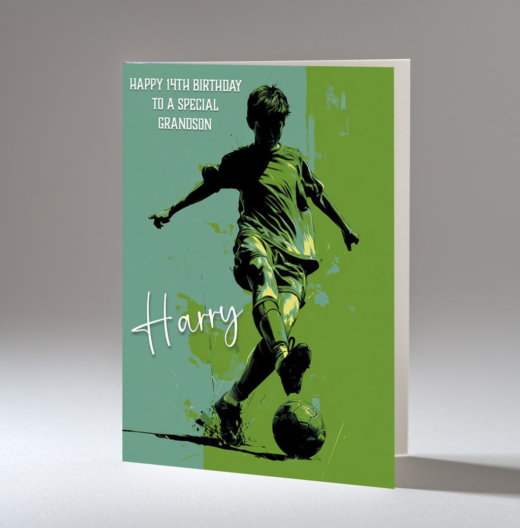 Personalised Birthday Card For Boys, Grandson, Son, Nephew, Brother, Football, A5 Size,
