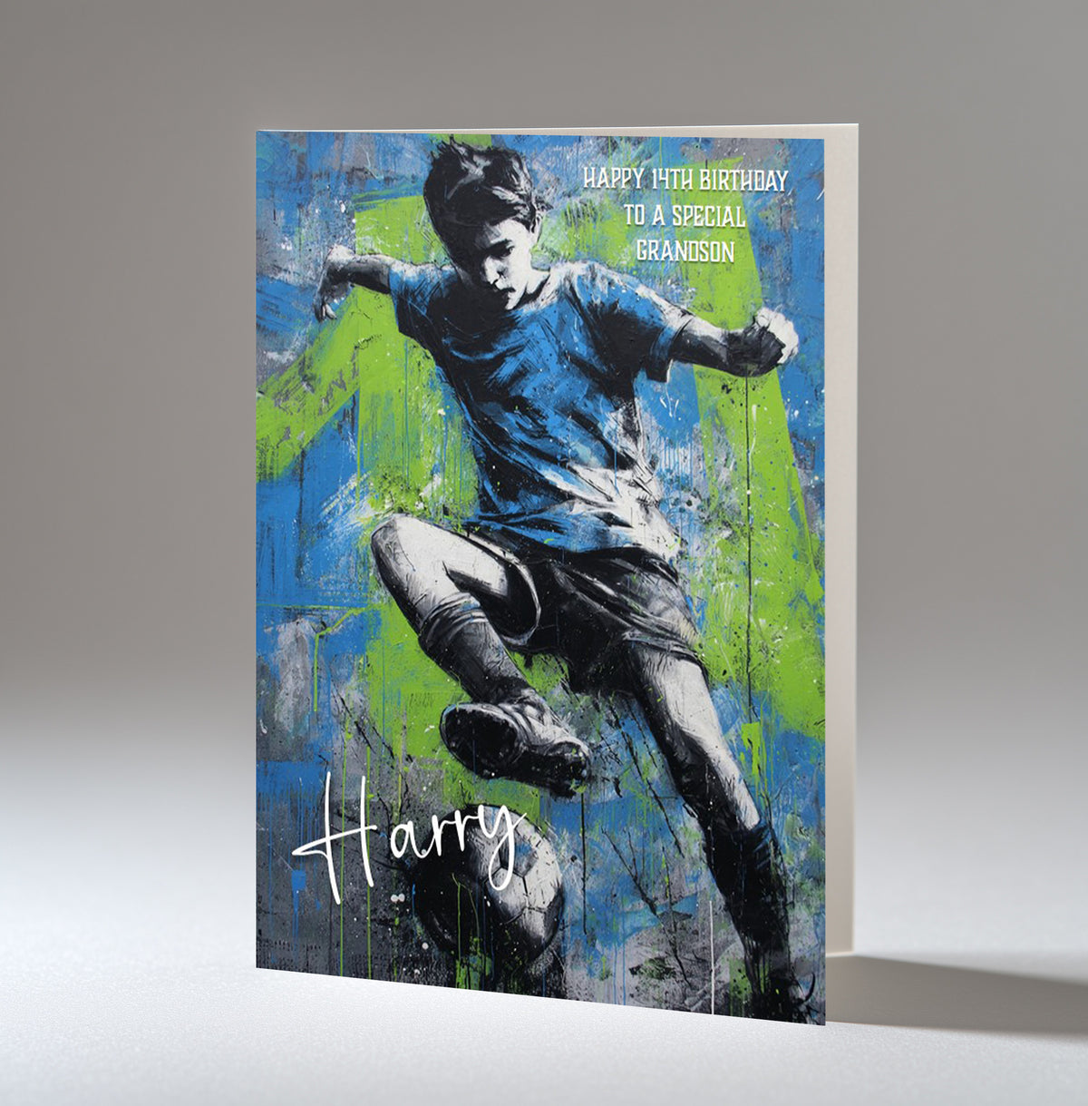 Personalised 7th Birthday Card - Boy Playing Football