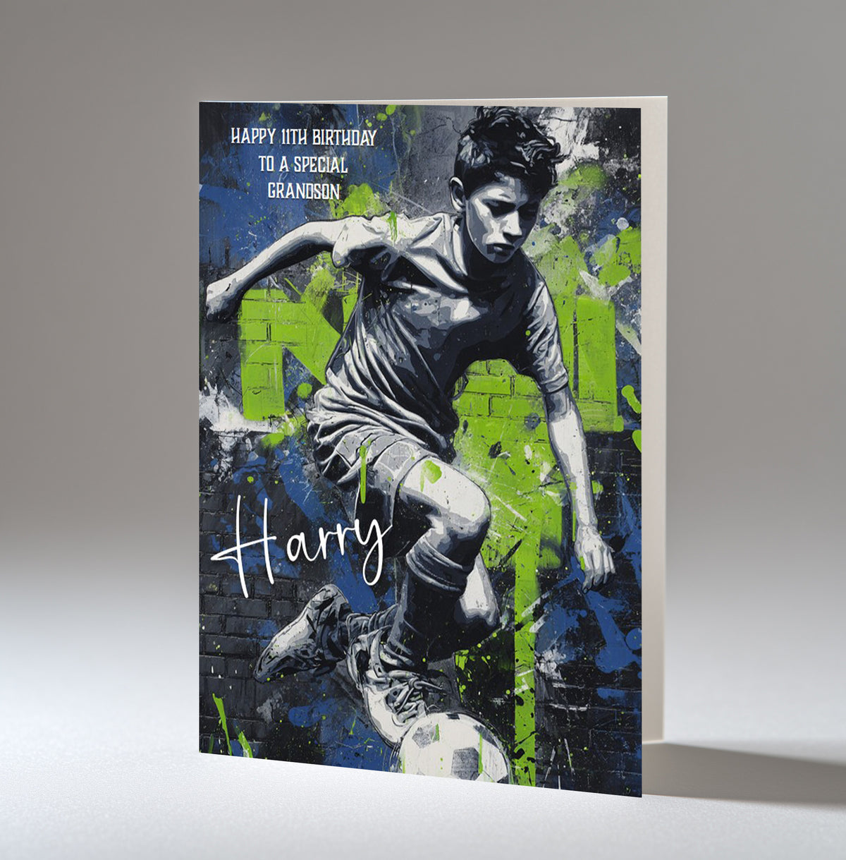 Personalised 11th Birthday Card - Boy Playing Football