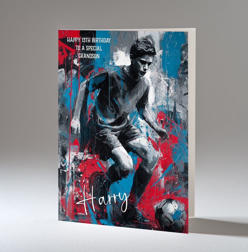 Personalised 13th Birthday Card - Boy Playing Football