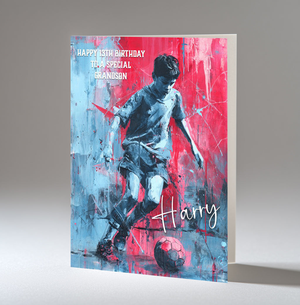 Personalised Birthday Card For Boys, Grandson, Son, Nephew, Brother, Football, A5 Size,