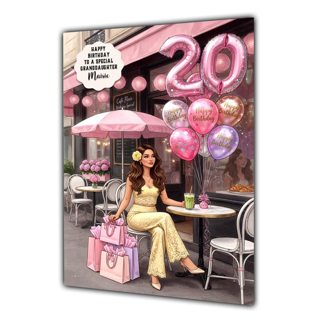 20th Birthday Card Girl, Granddaughter, Daughter, Niece, Large A5 Size
