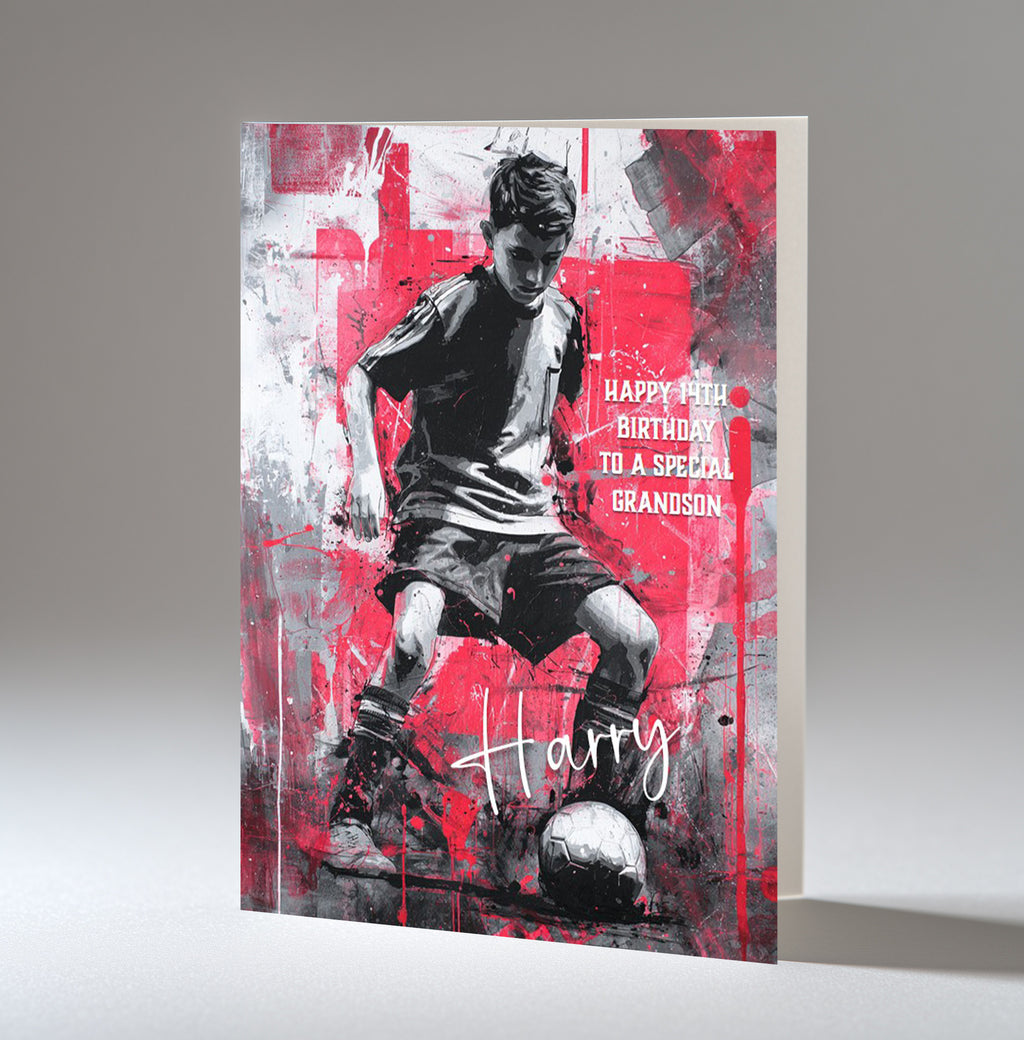 Personalised 13th Birthday Card - Boy Playing Football