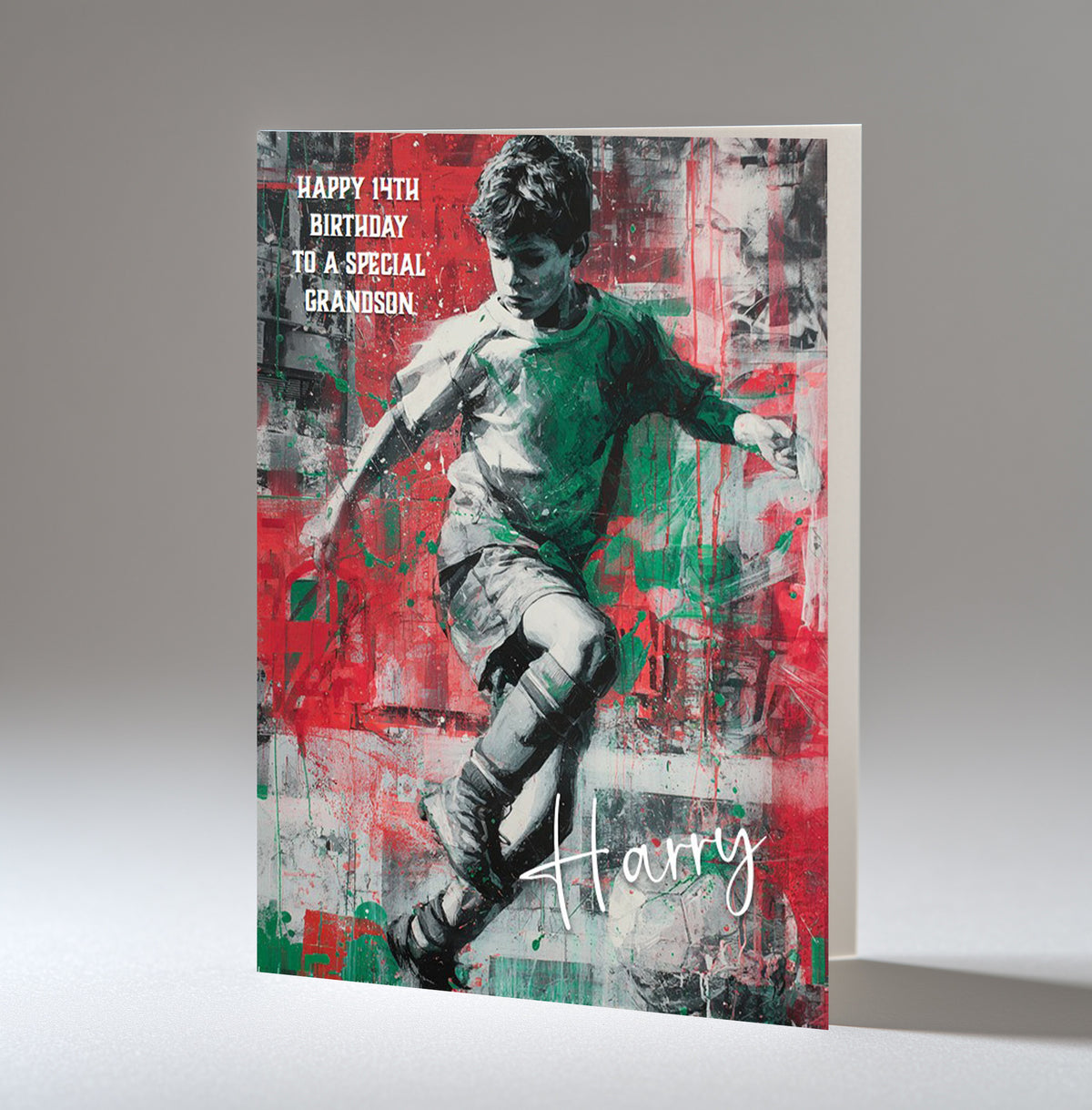 Personalised 14th Birthday Card - Boy Playing Football