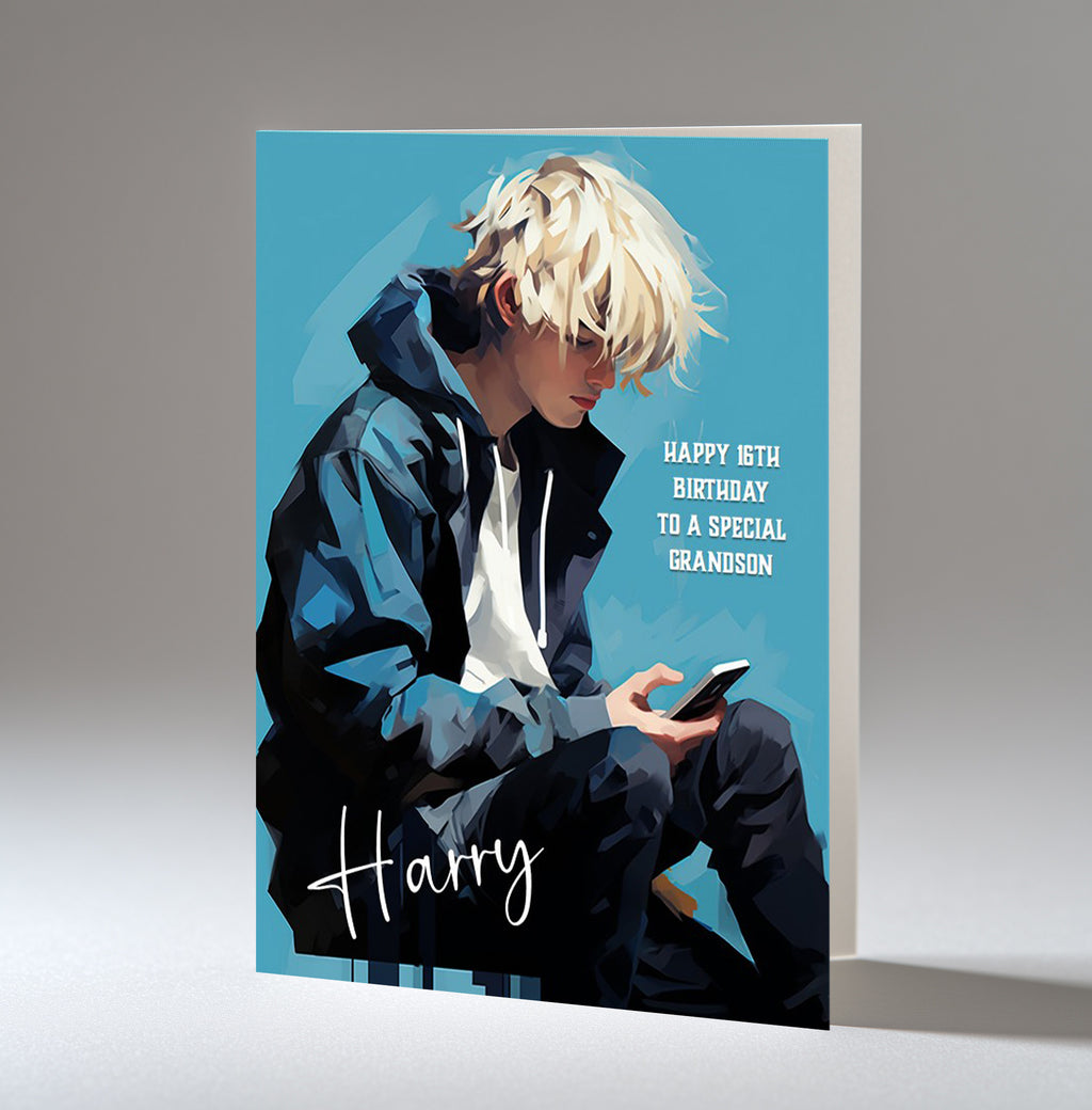 Personalised 13th Birthday Card - Boy Using a Phone