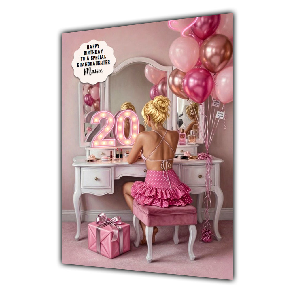 20th Birthday Card Girl, Granddaughter, Daughter, Niece, Large A5 Size