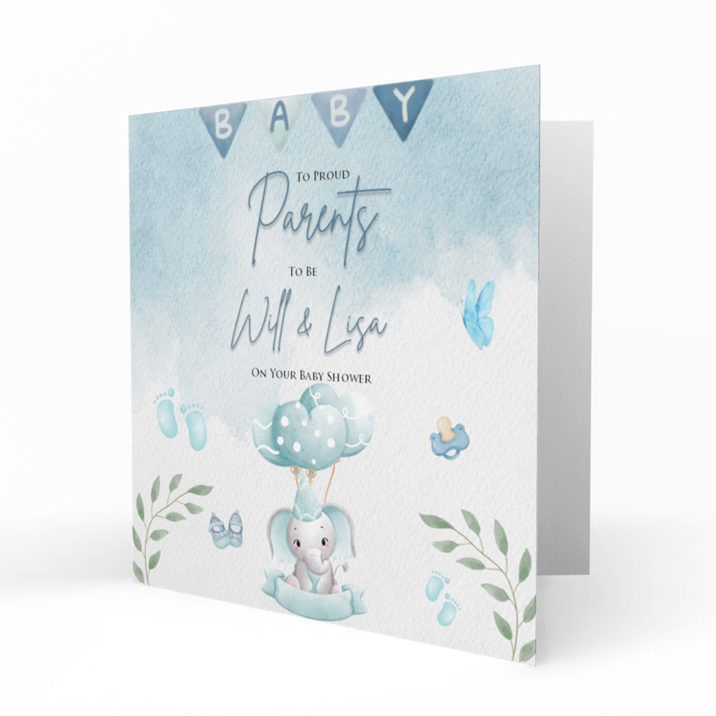 Personalised Baby Shower Card - Elephant and Blue Baby Decorations