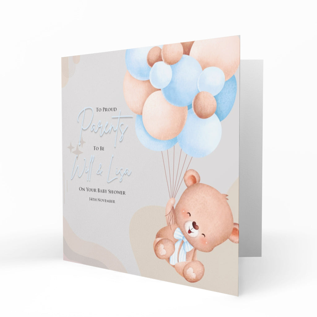 Personalised Baby Shower Card - Teddy Bear with Balloons