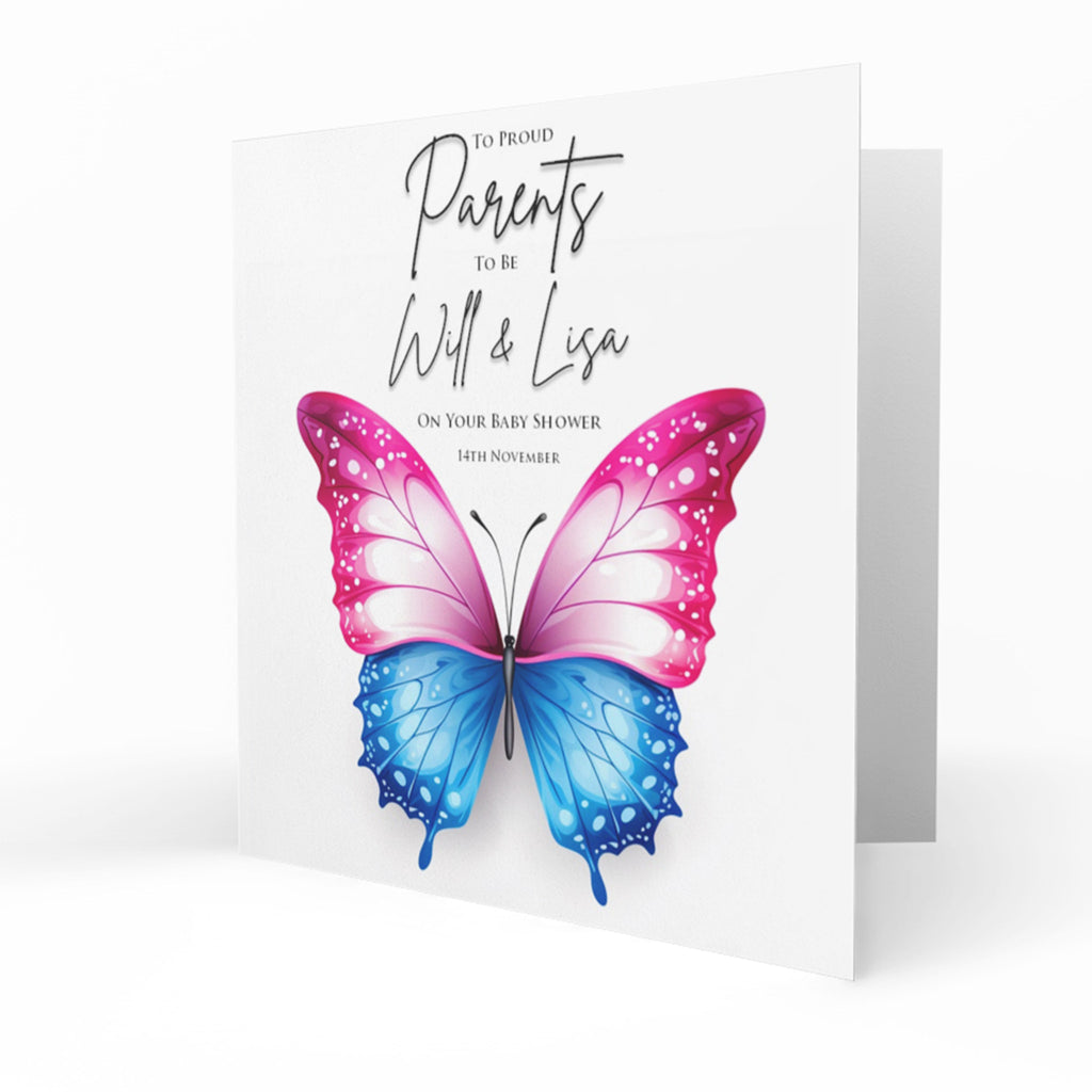 Personalised Baby Shower Card - Pink and Blue Butterfly